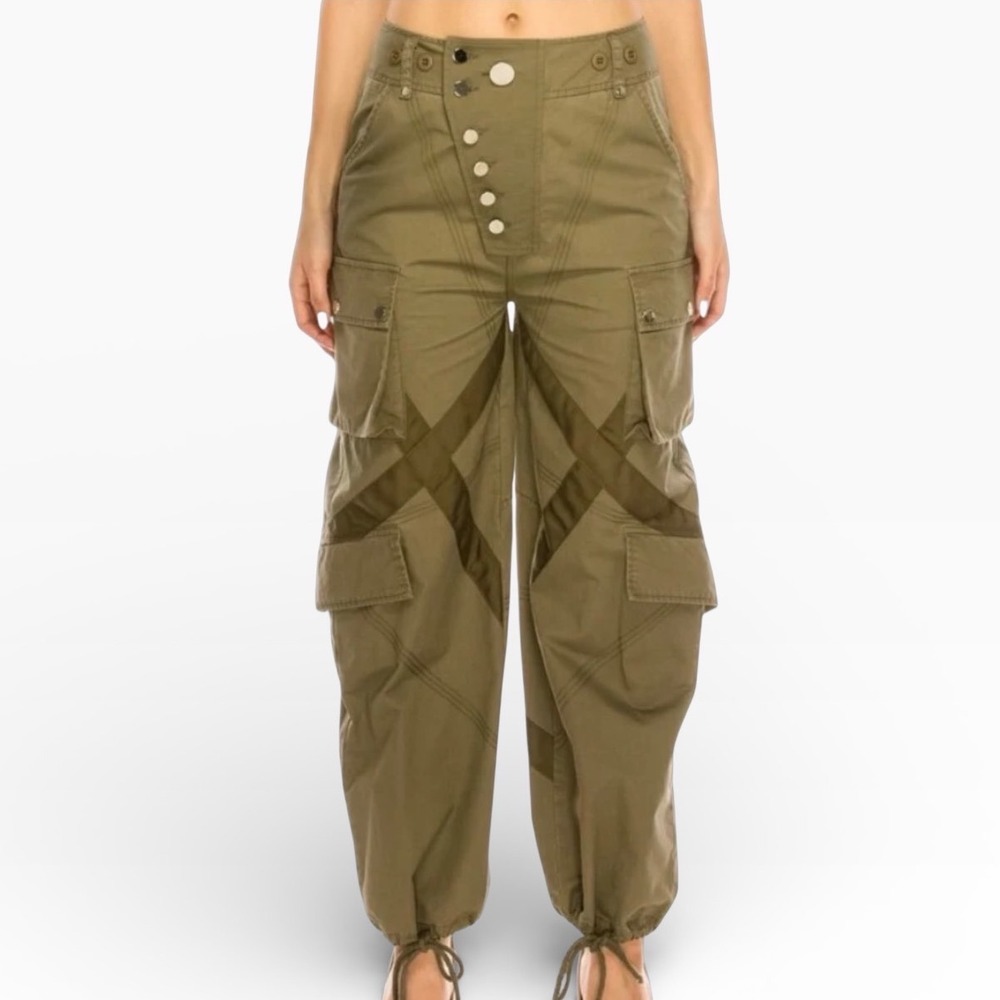 Balkan Womens Olive Green Asymmetrical Button Fly Cargo Utility Pants Size‎ M - Picture 5 of 11